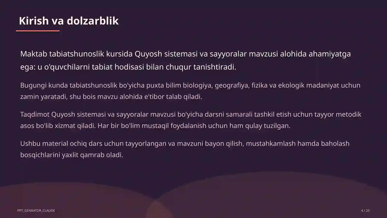 Quyosh sistemasi va sayyoralar (4-sinf) 4