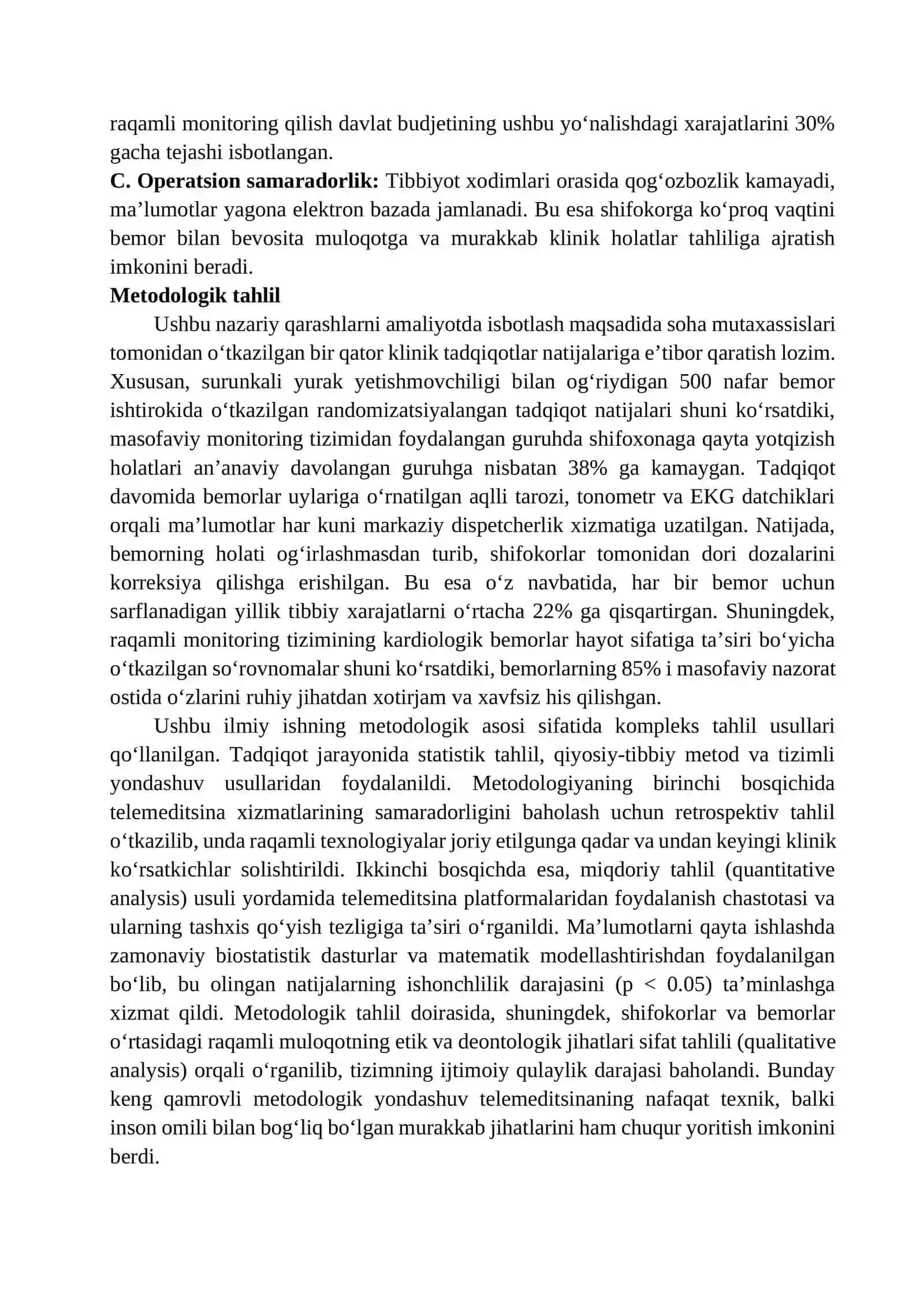 TELEMEDITSINA VA RAQAMLI MONITORING YORDAMIDA TIBBIY XIZMAT SAMARADORLIGINI OSHIRISH 4