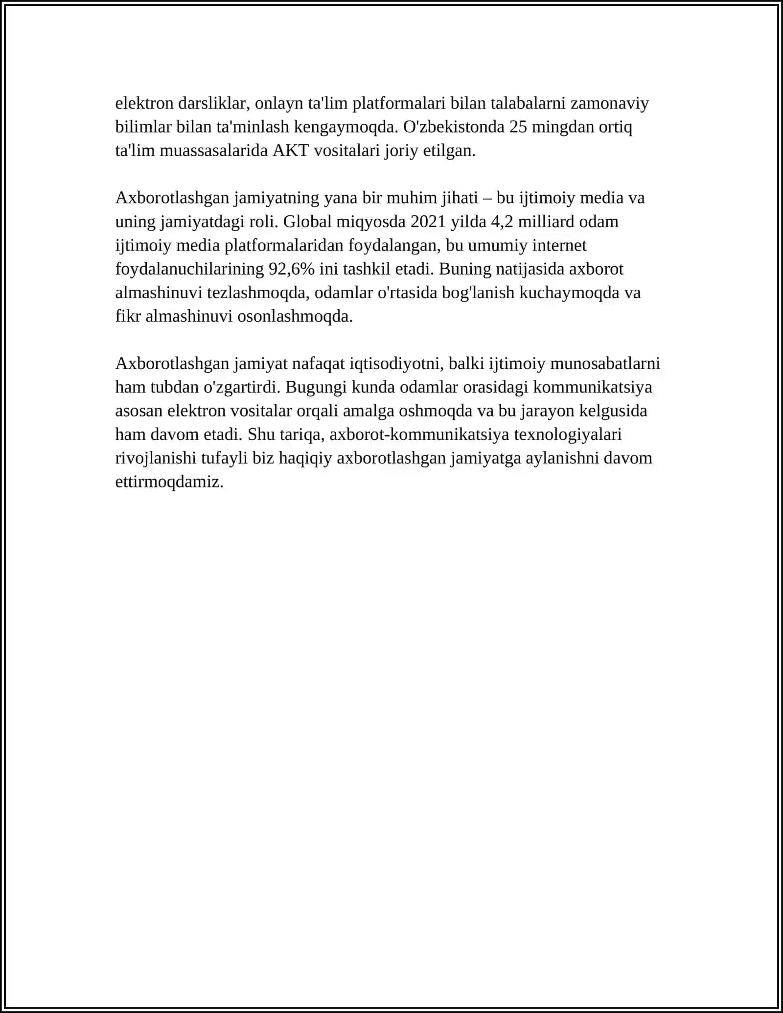 AXBOROTLASHGAN JAMIYAT – SIVILIZATSIYA TARAQQIYOTINING YANGI TARIXIY BOSQICHLARI 4