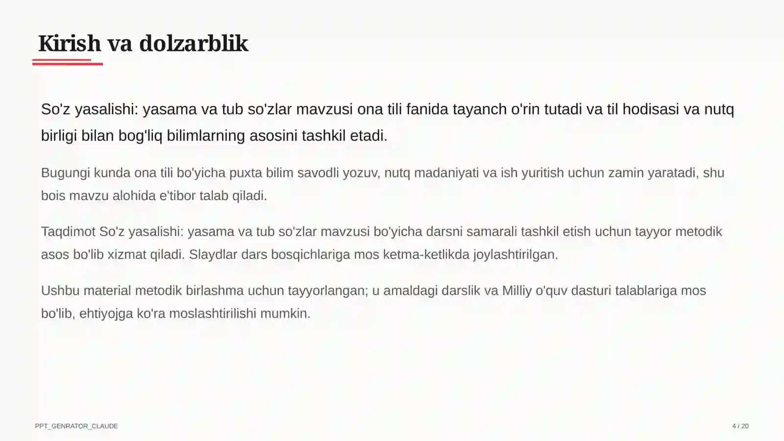 So'z yasalishi: yasama va tub so'zlar (6-sinf) 4