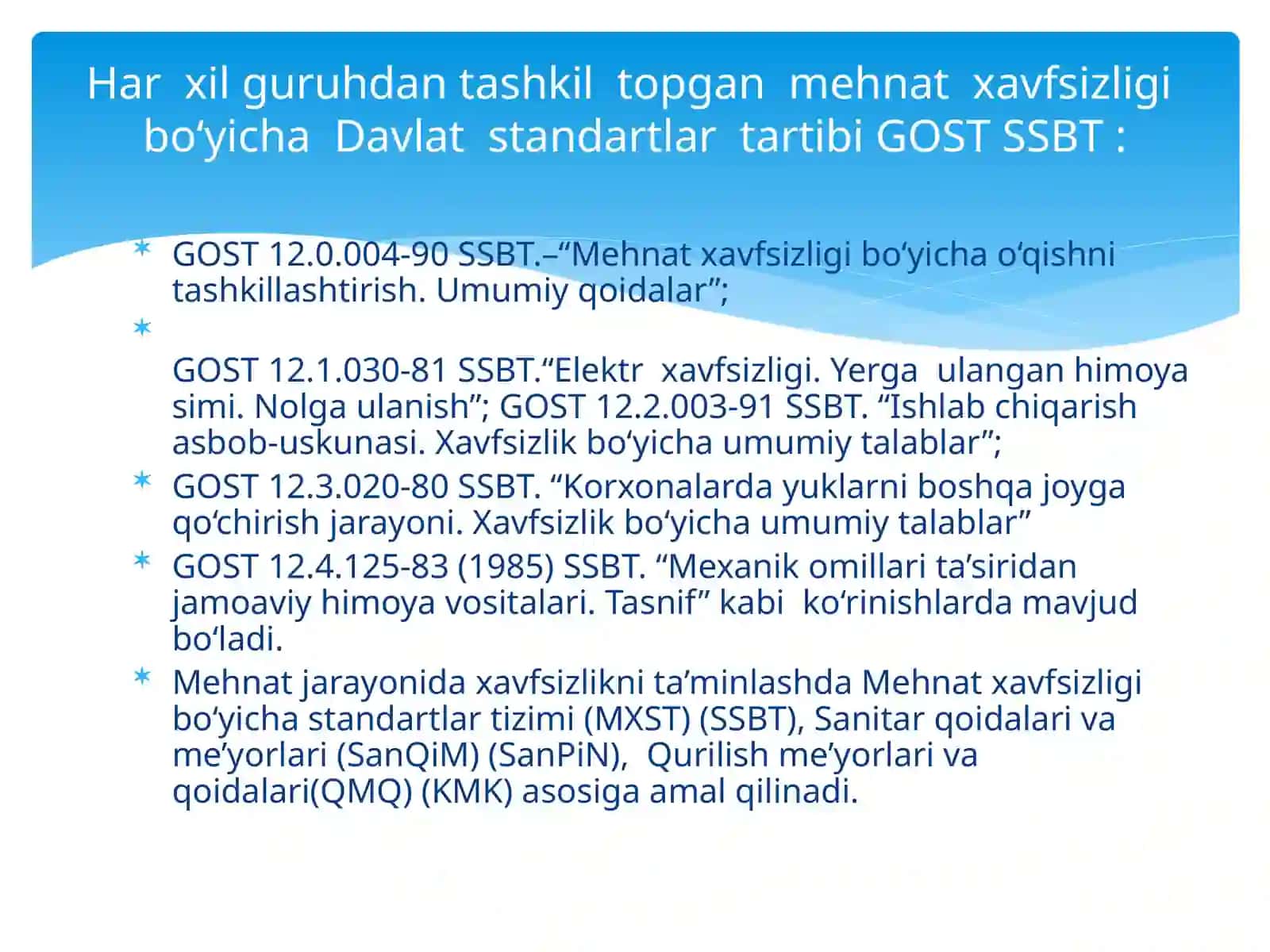 Mehnatxavfsizligi bo‘yicha Davlat standartlari tartibi (GOST SSBT) 4