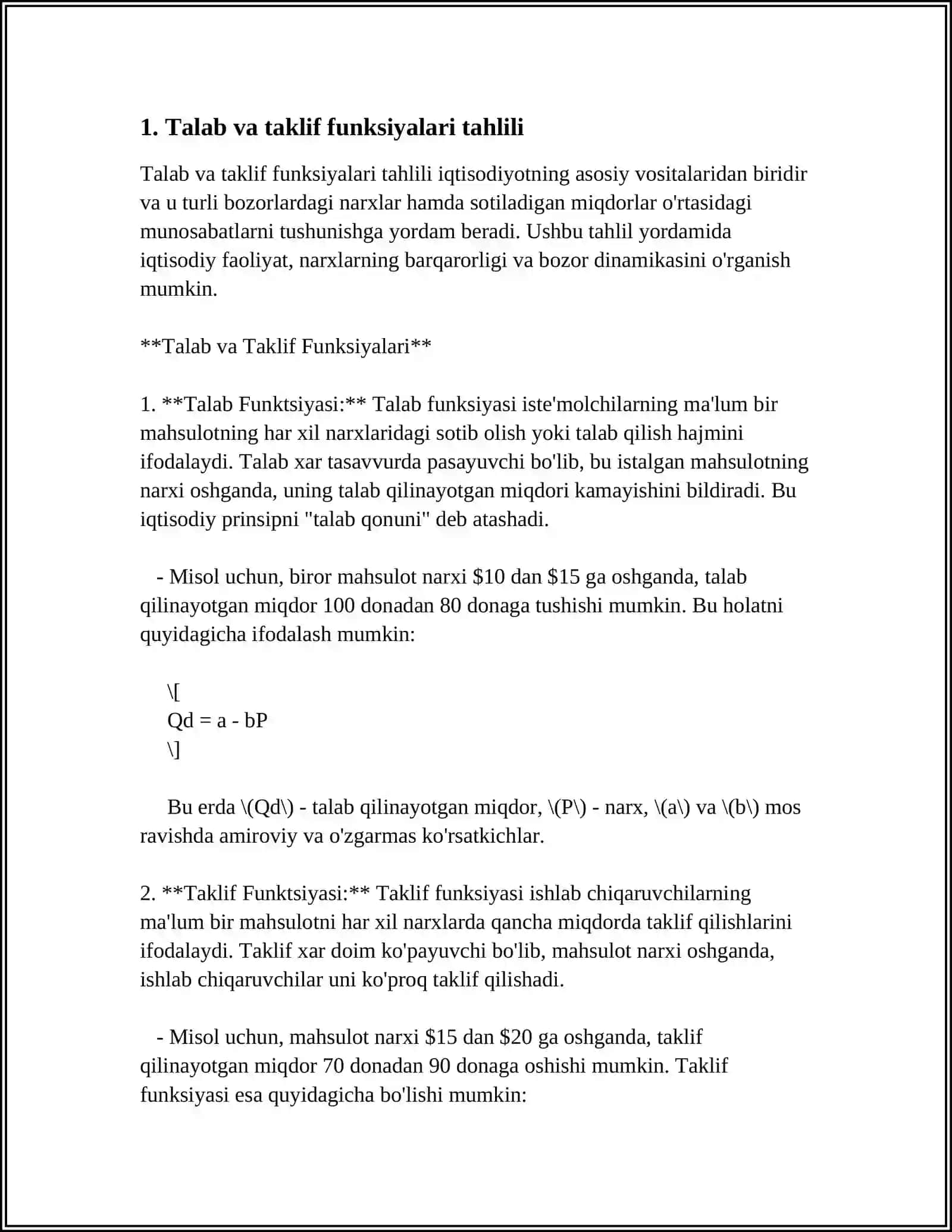 Talab va taklif funksiyalari tahlili 4