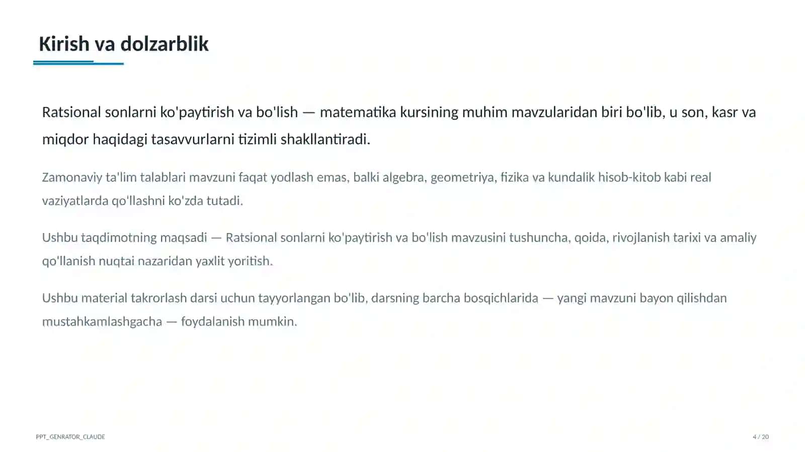Ratsional sonlarni ko'paytirish va bo'lish (6-sinf) 4