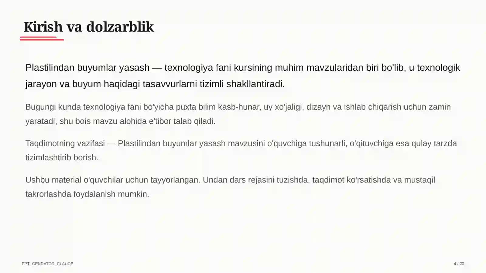 Plastilindan buyumlar yasash (1-sinf) 4