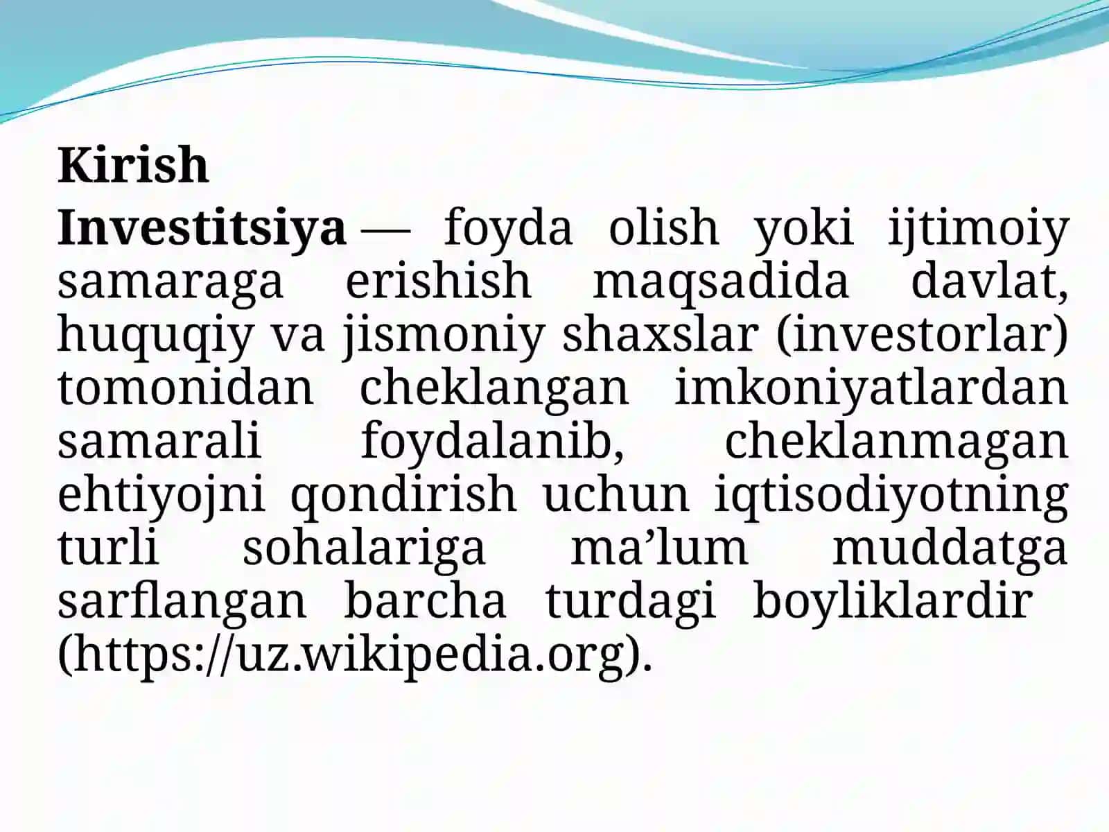 Investitsiyalarning iqtisodiy samaradorligi 4