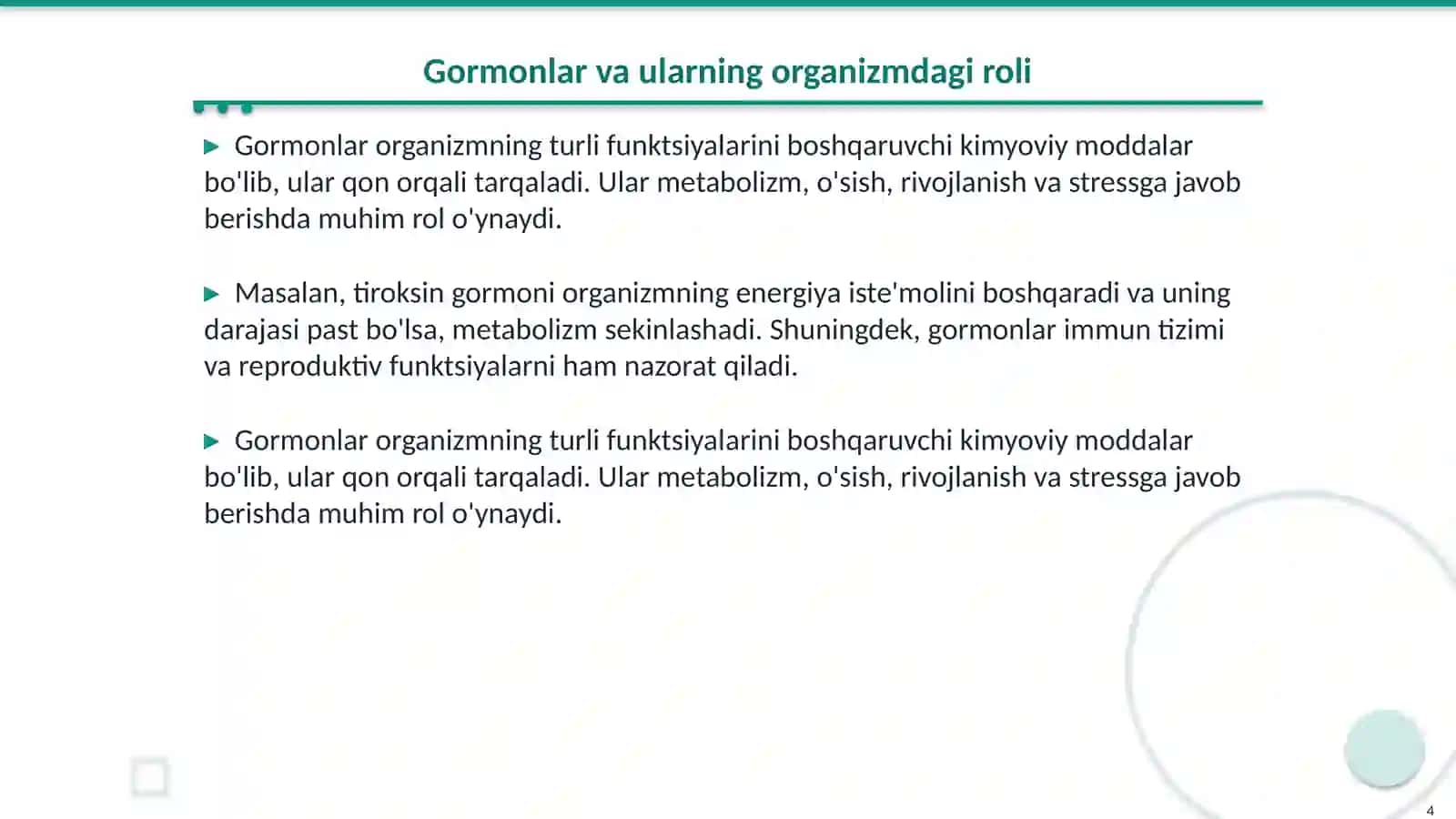 Me’da osti bezi gormoni. Buyrak usti bezi mag’iz va po’stloq qavati gormonlari 4