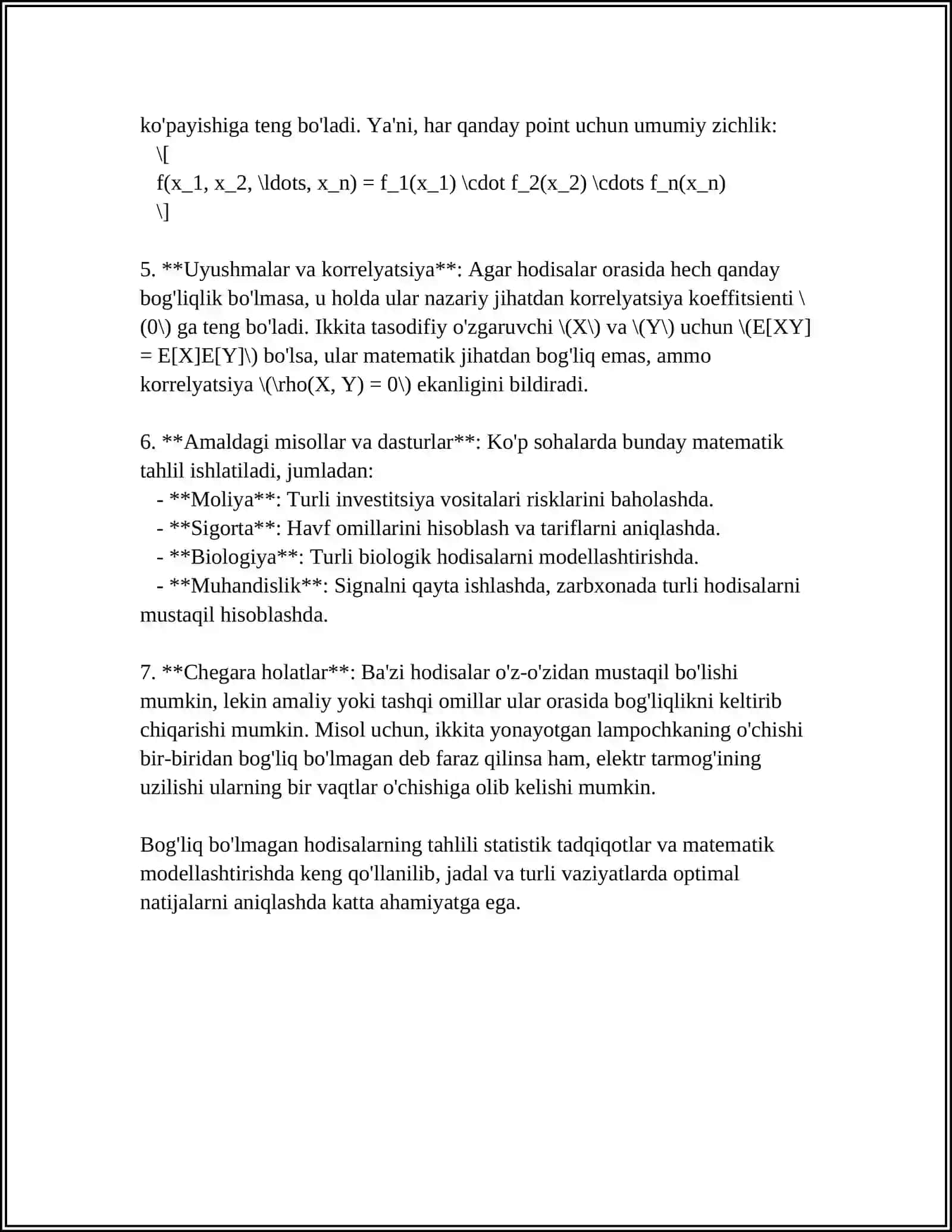 BOG'LIGSIZ TAJRIBALAR KETMA-KETLIGI 4