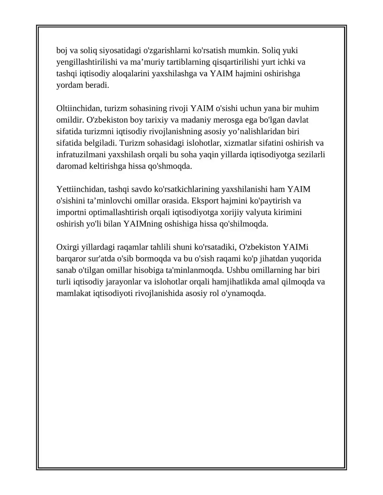O’ZBEKISTON IQTISODIYOTIDA YALPI ICHKI MAXSULOTNING DINAMIKASI VA TARMOQLAR KESIMIDAGI TALABI 4