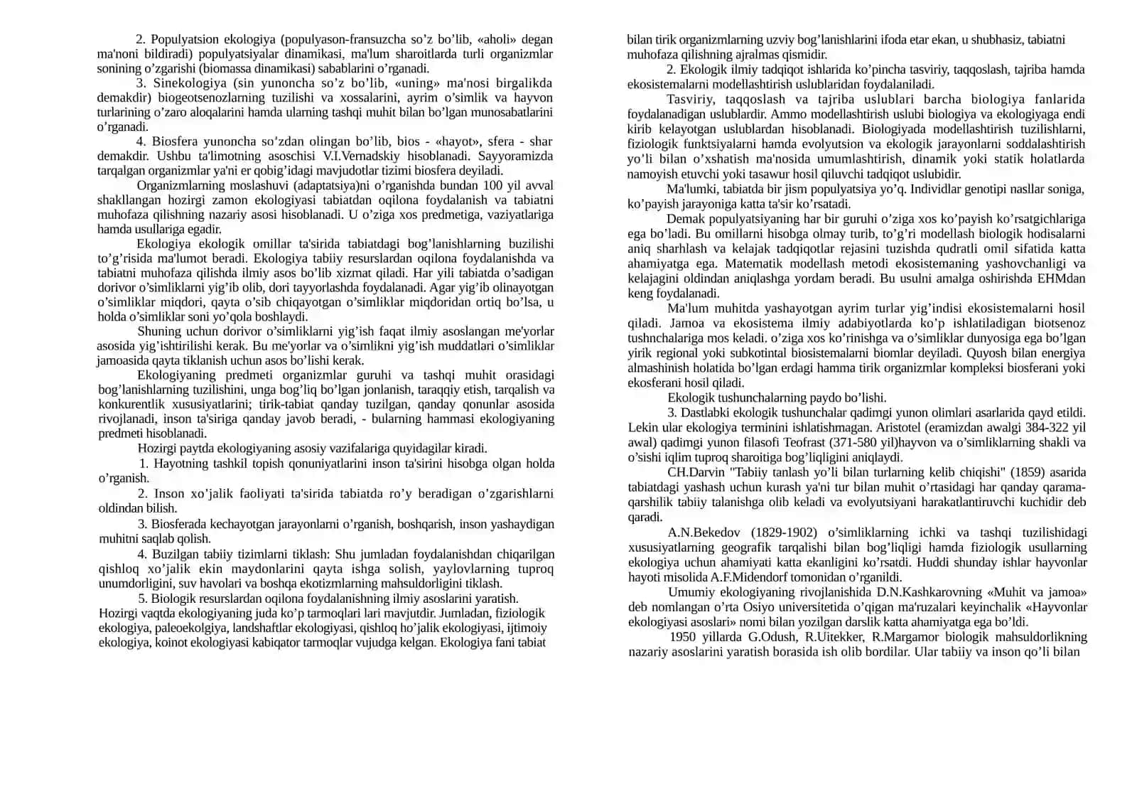 EKOLOGIYA FANINING PREDMETI, VAZIFASIVA RIVOJLANISH TARIXI 4