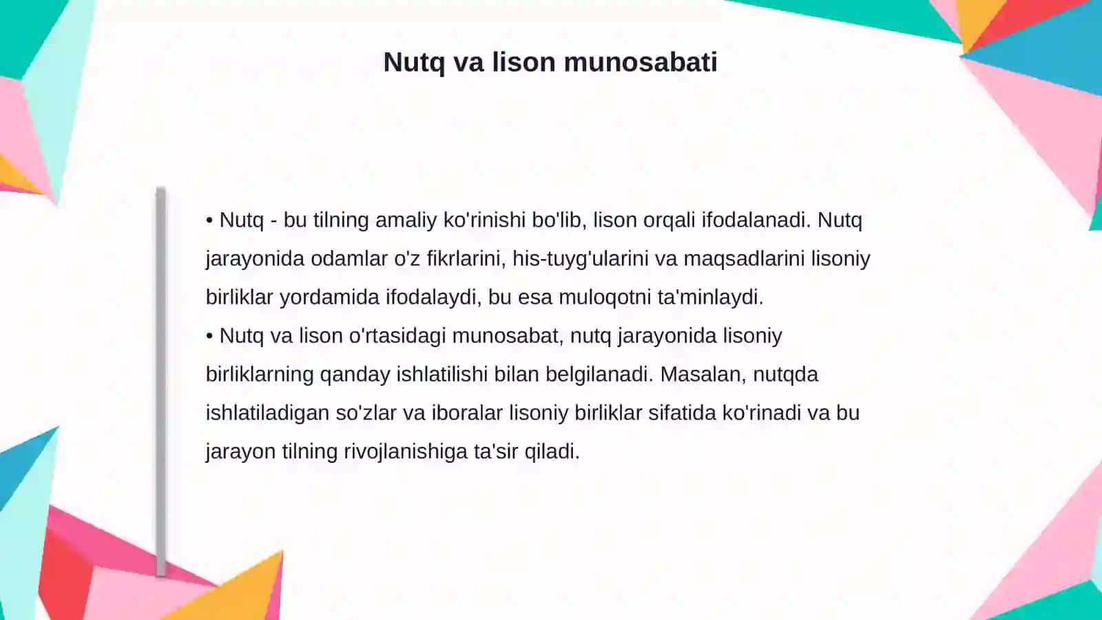 Til, lison, meʼyor va nutq munosabati 4