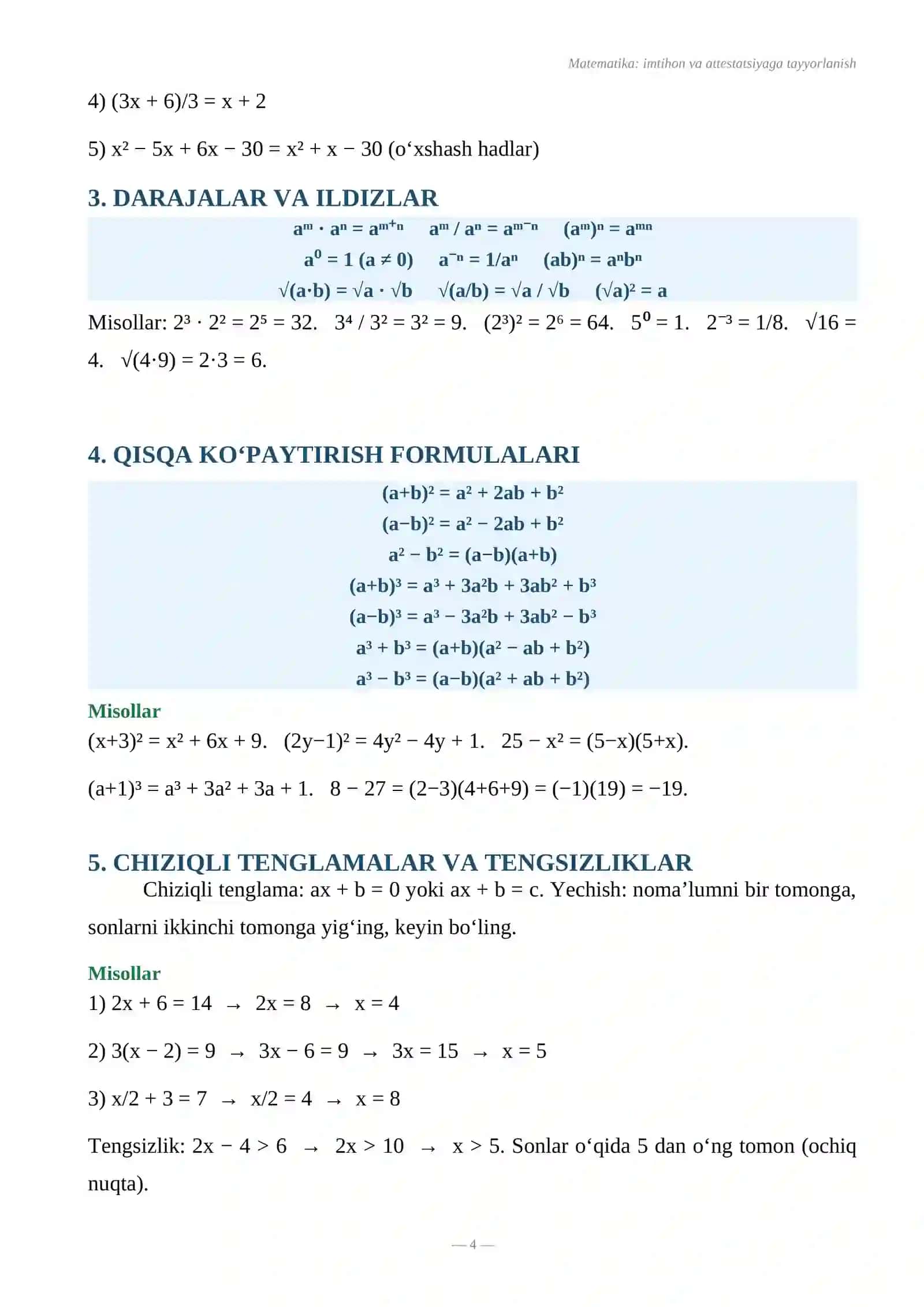 MATEMATIKA: Imtihon va Attestatsiyaga Tayyorlanish 4