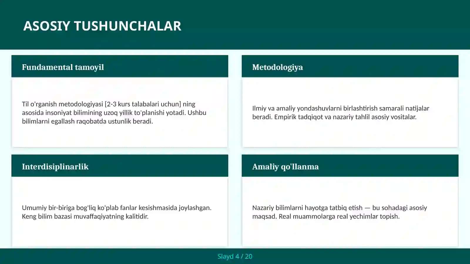Til o'rganish metodologiyasi [2-3 kurs talabalari uchun] 4