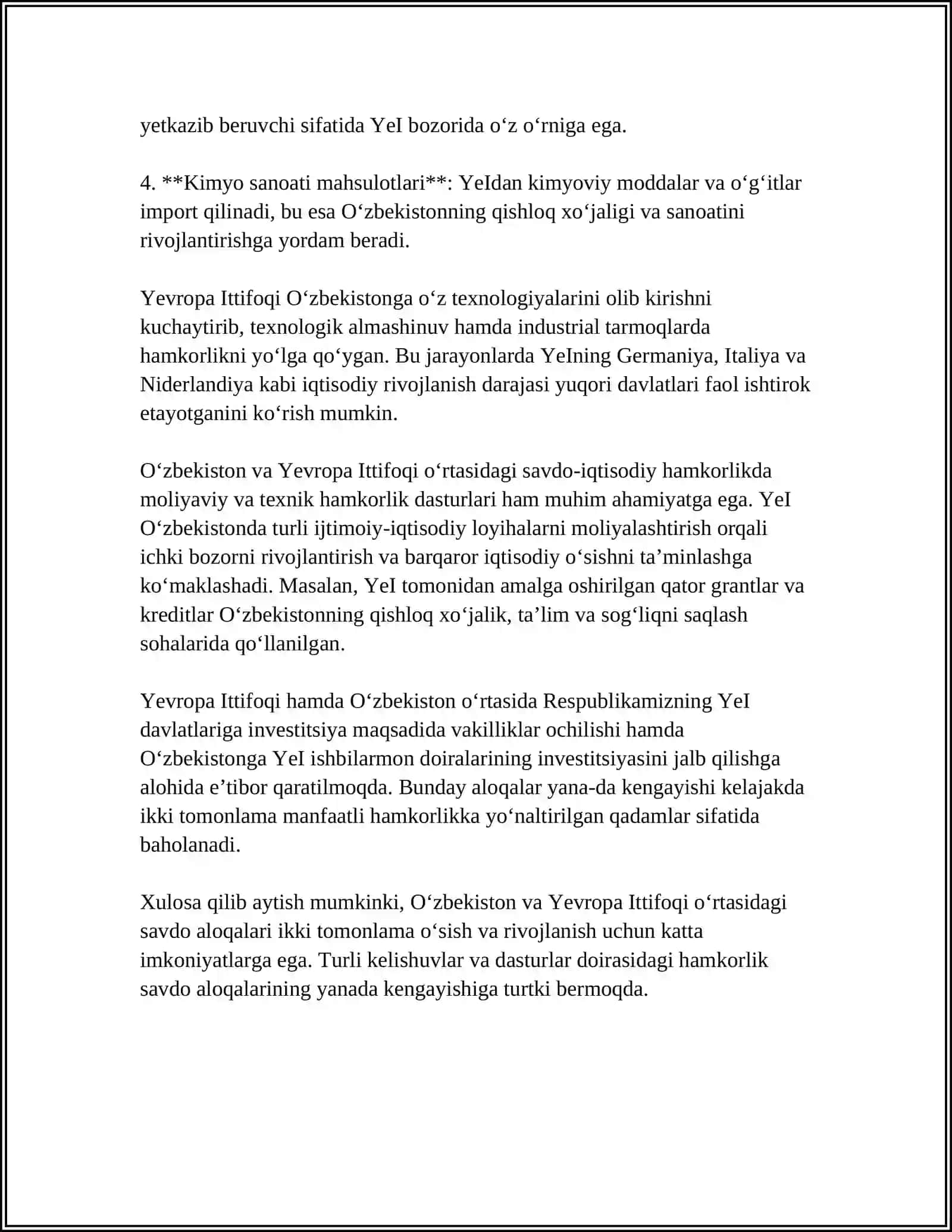 O’ZBEKISTON VA YEVROPA ITTIFOQI MAMLAKATLARI BILAN KENG QAMROVLI ALOQALARI 4