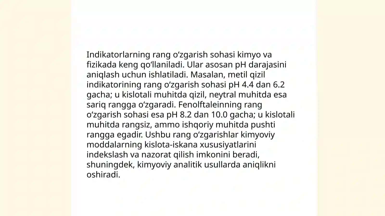 Indikatorlarning rang oʻzgarish sohasi 4