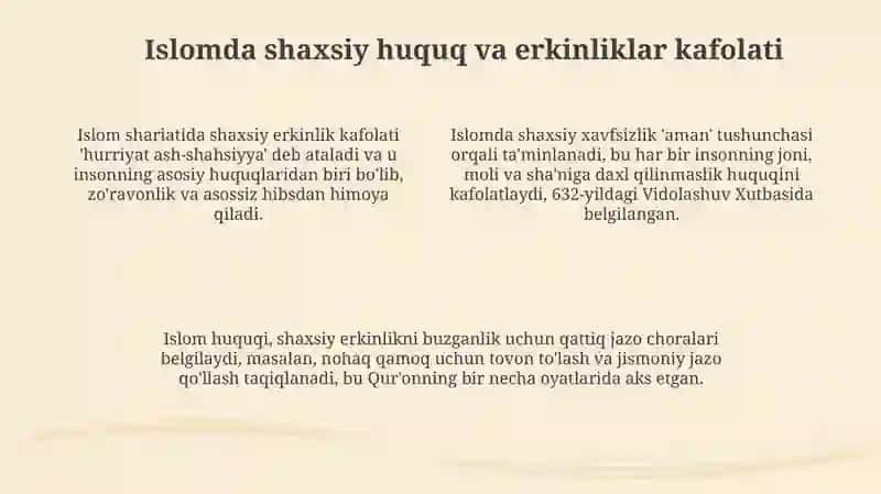 Islomda inson huquq va erkinliklarini ta'minlanishining o'ziga xos jihatlari 4