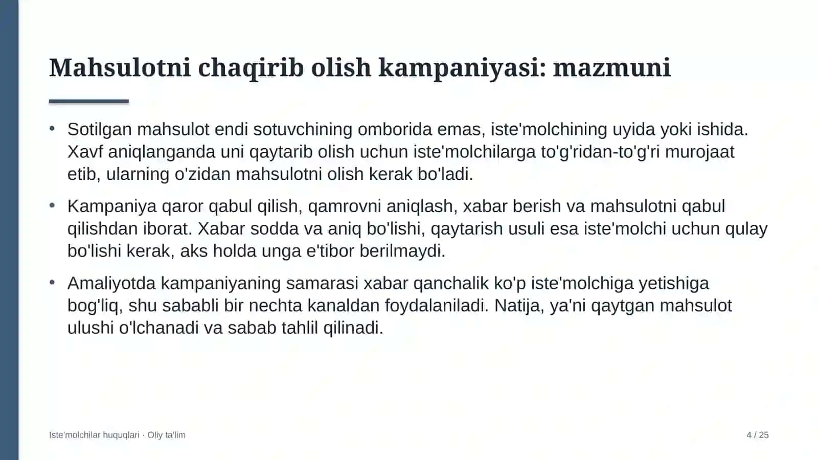 Iste'molchilar huquqlari · Oliy ta'lim 4