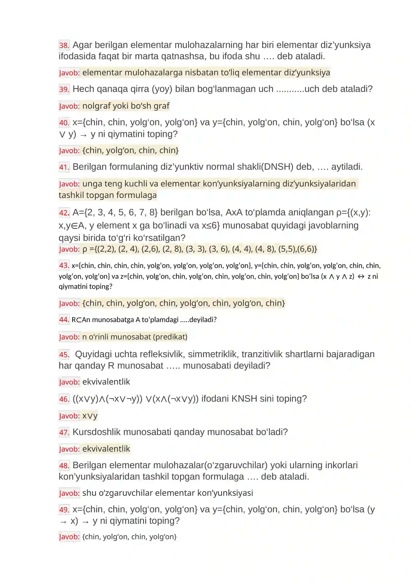 Diskret fanidan savollar va javoblar(yakuniy nazorat) 4