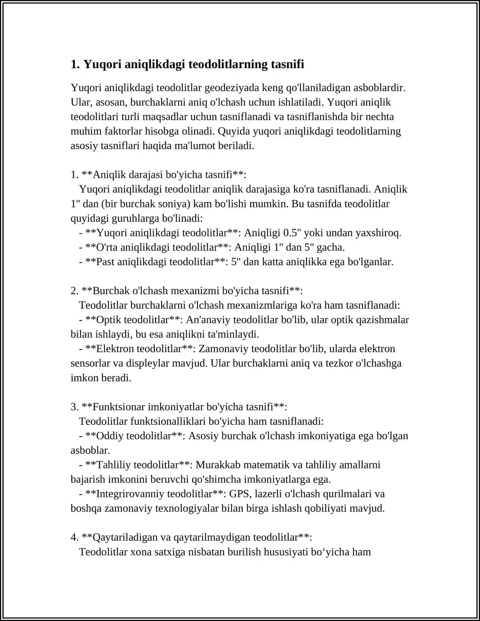 YUQORI ANIQLIKDAGI TEODALITLARNI TEKSHIRISH VA TADQIQ QILISH 4
