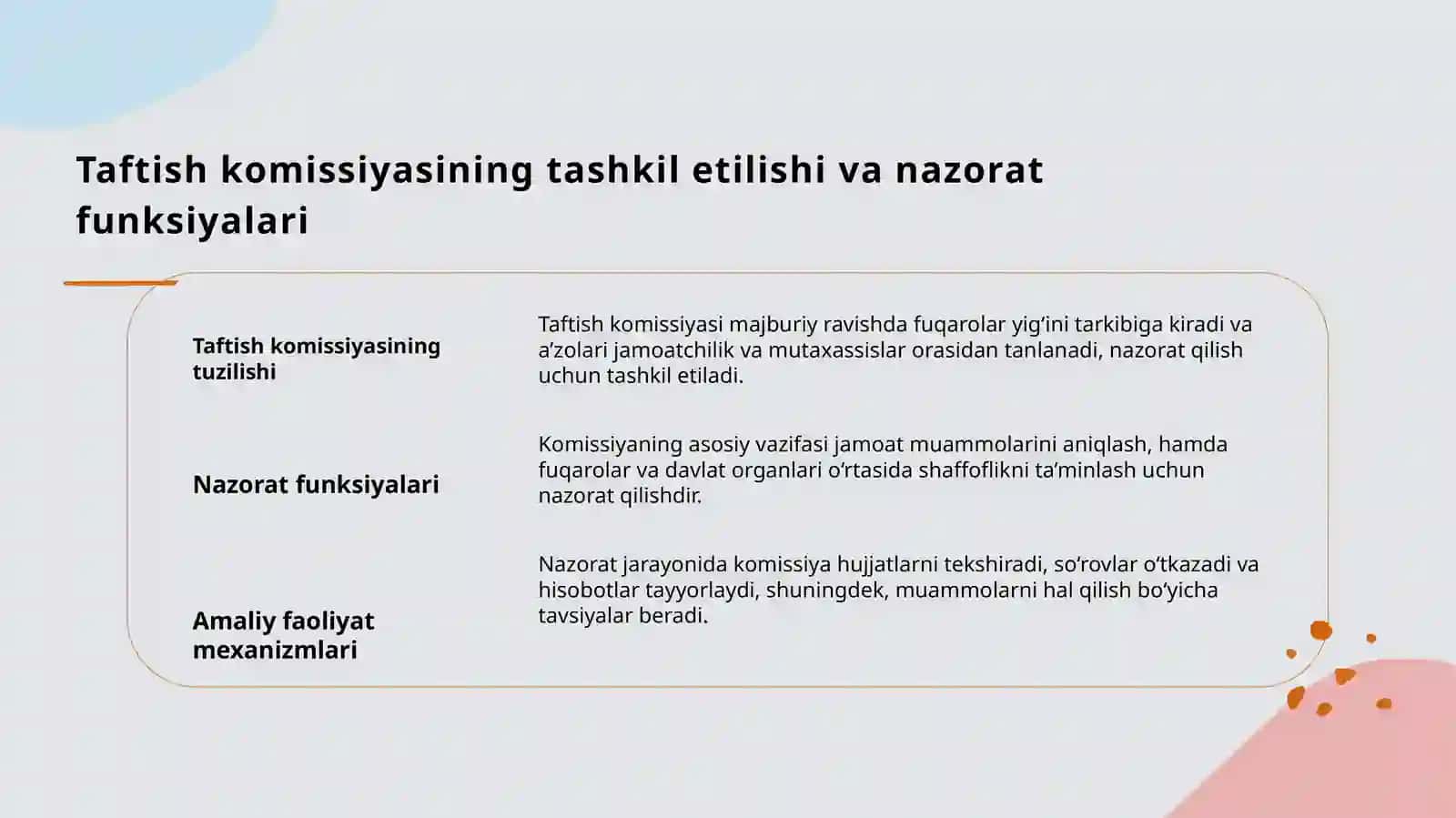 Fuqarolar yig‘ini faoliyatining asosiy yo‘nalishlari bo‘yicha komissiyalar va taftish komissiyasi 4