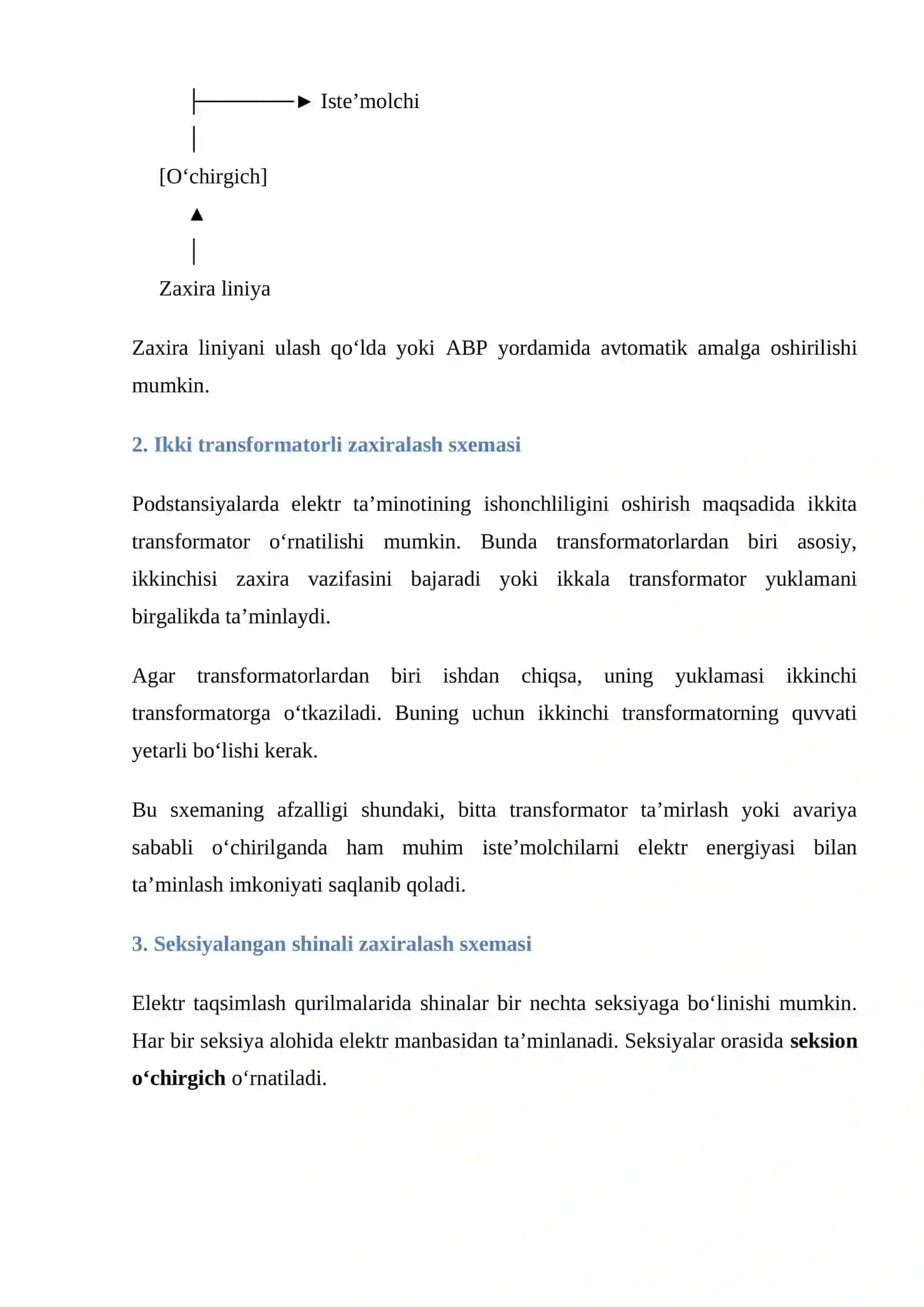 mustaqil ish Elektr ta’minotini uzluksizligini ta’minlash sxemalarini o‘rganish 4