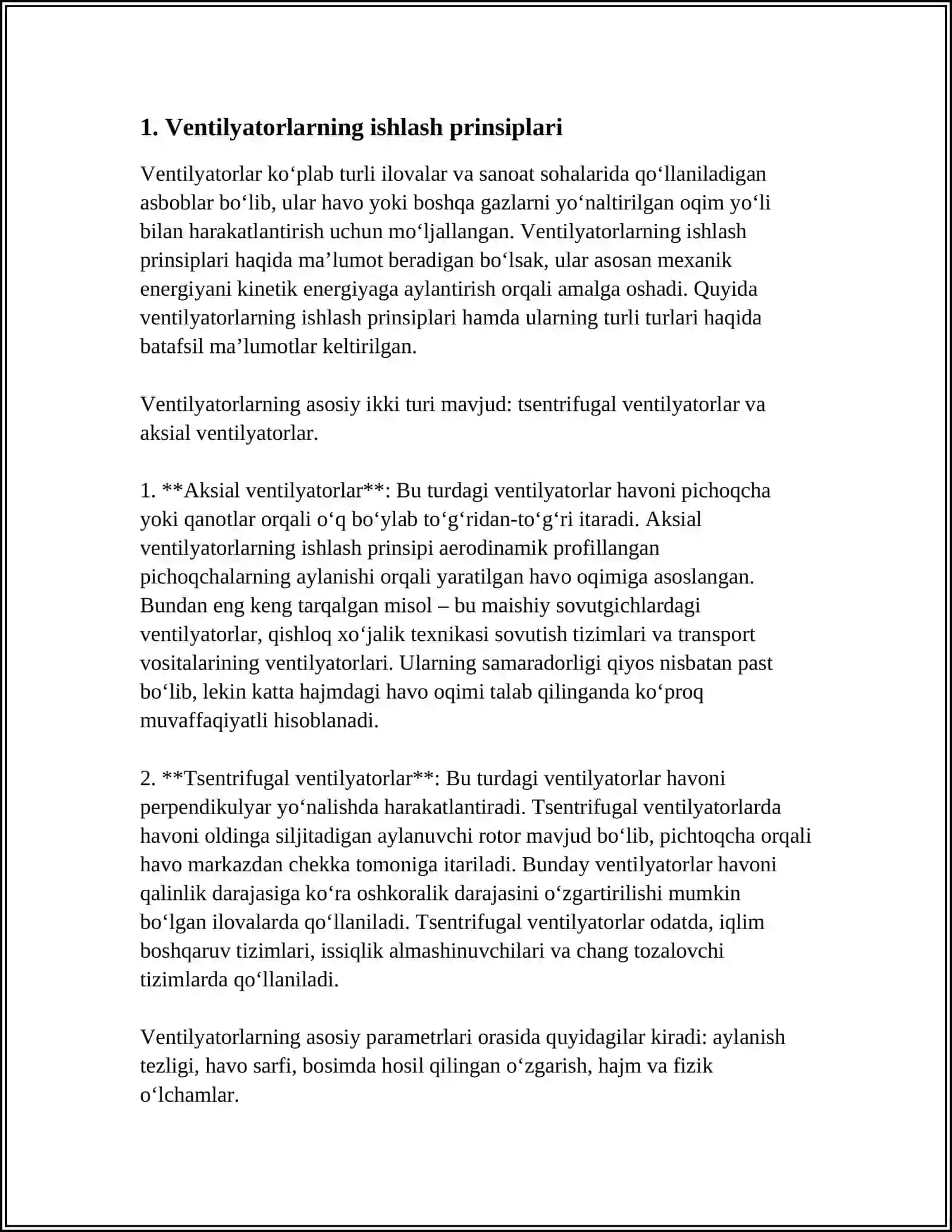 VENTELYATOR TARMOQDAGI ISHI.VENTILYATOR TANLASH 4