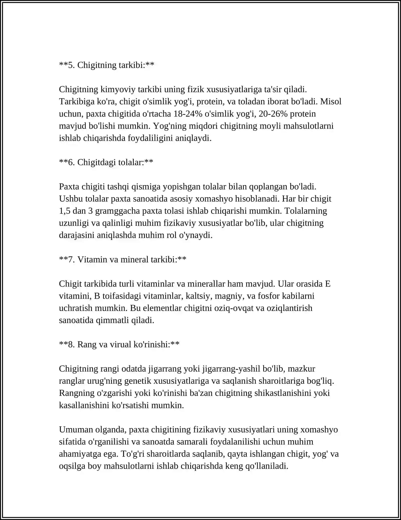 CHIGITNING TOZALIGI, UNUVCHANLIGI VA EKISHGA YAROQLILIGINI ANIQLASH 4