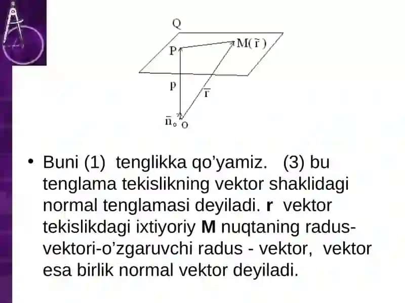 Tekislik va uning tenglamalari 4