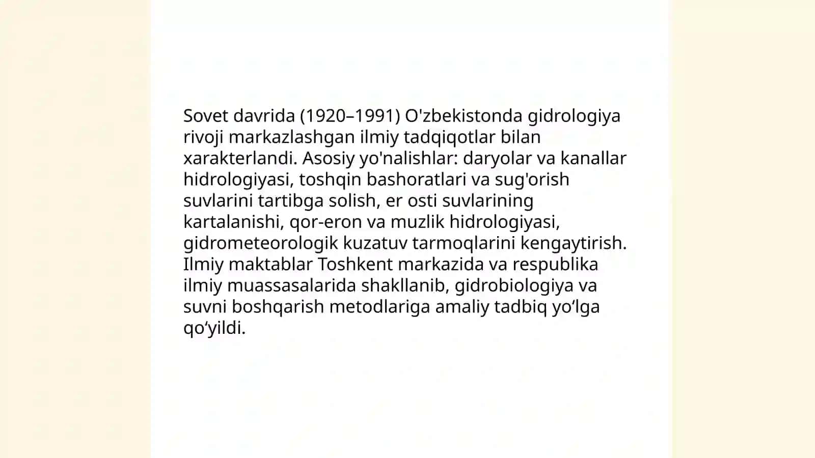 O'zbekistonda Gidrologiya fanini shakllanishi va hozirgi holati 4