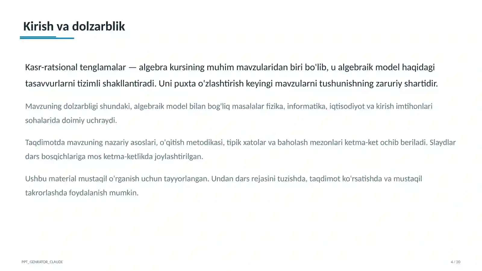 Kasr-ratsional tenglamalar (8-sinf) 4
