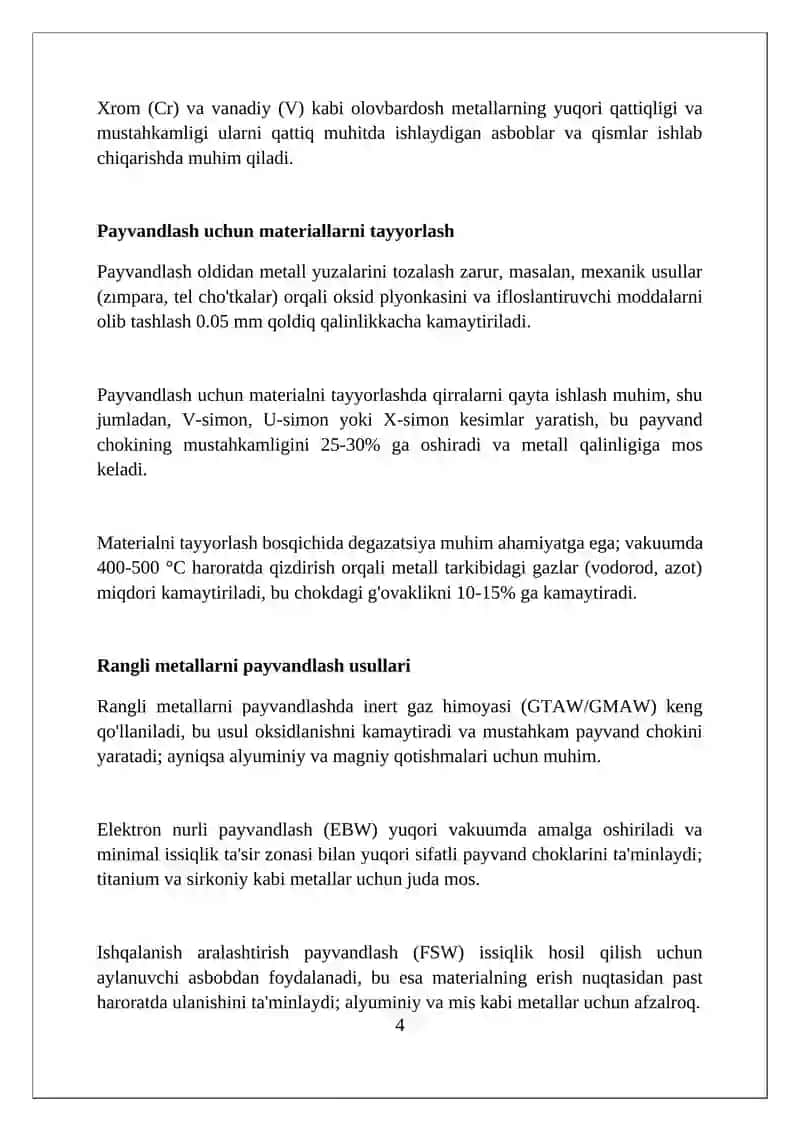 Rangli, qiyin eriydigan metallar va ularni payvandlash 4