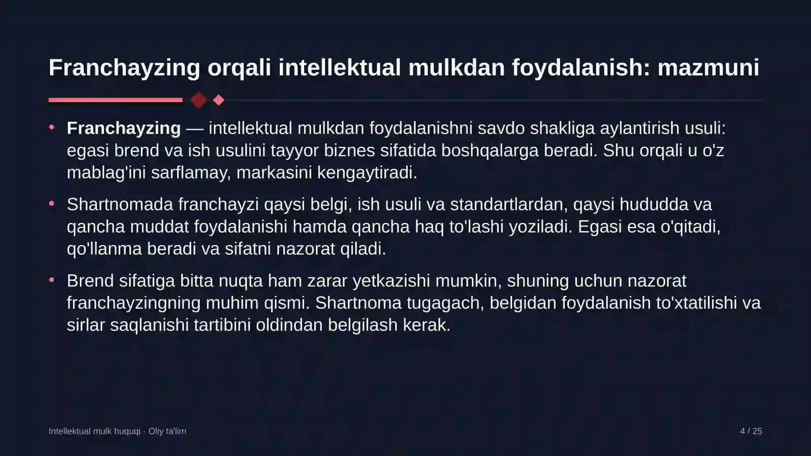 polizchilikda franchayzing orqali intellektual mulkdan foydalanish 9873 4