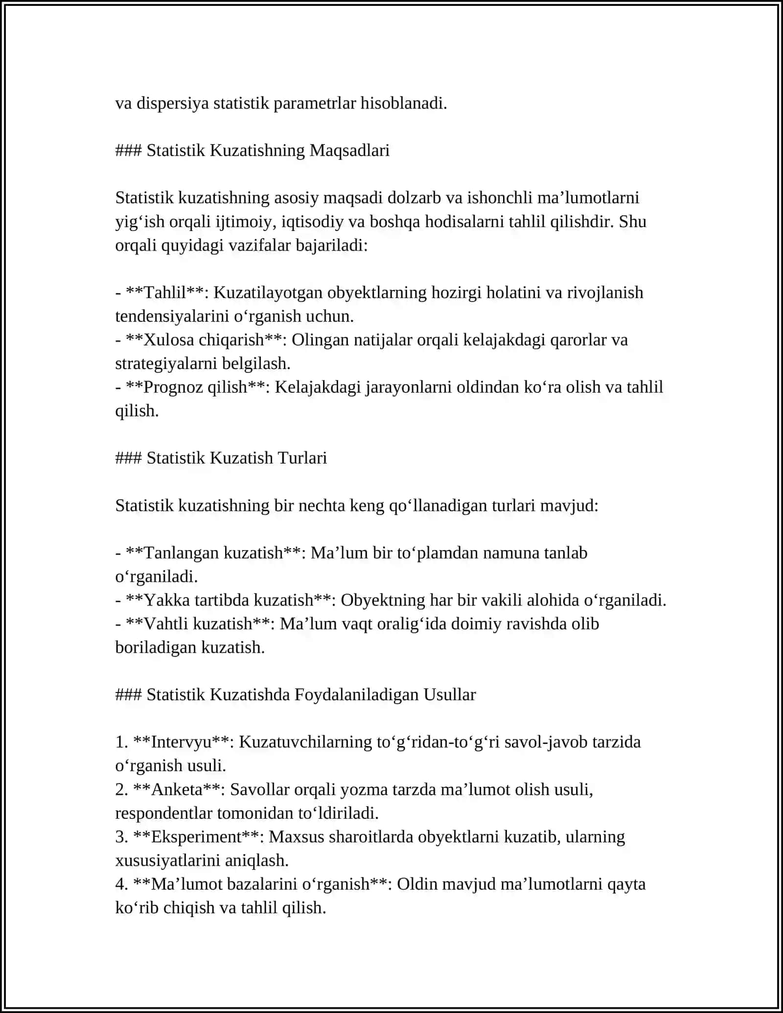 STATISTIK KUZATISH DASTURINI TUZISH MASALALARI 4