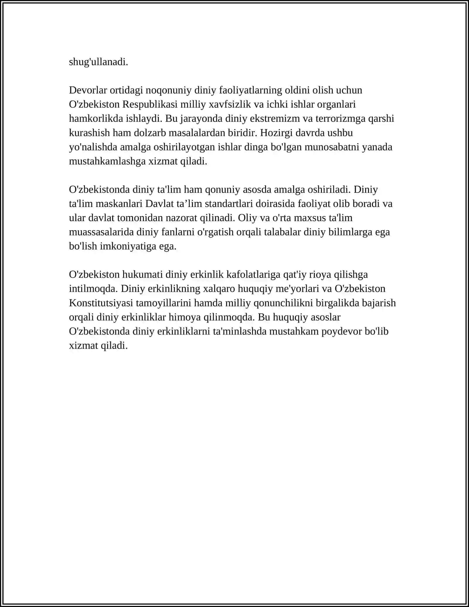 Diniy erkinlikning huquqiy asoslari 4