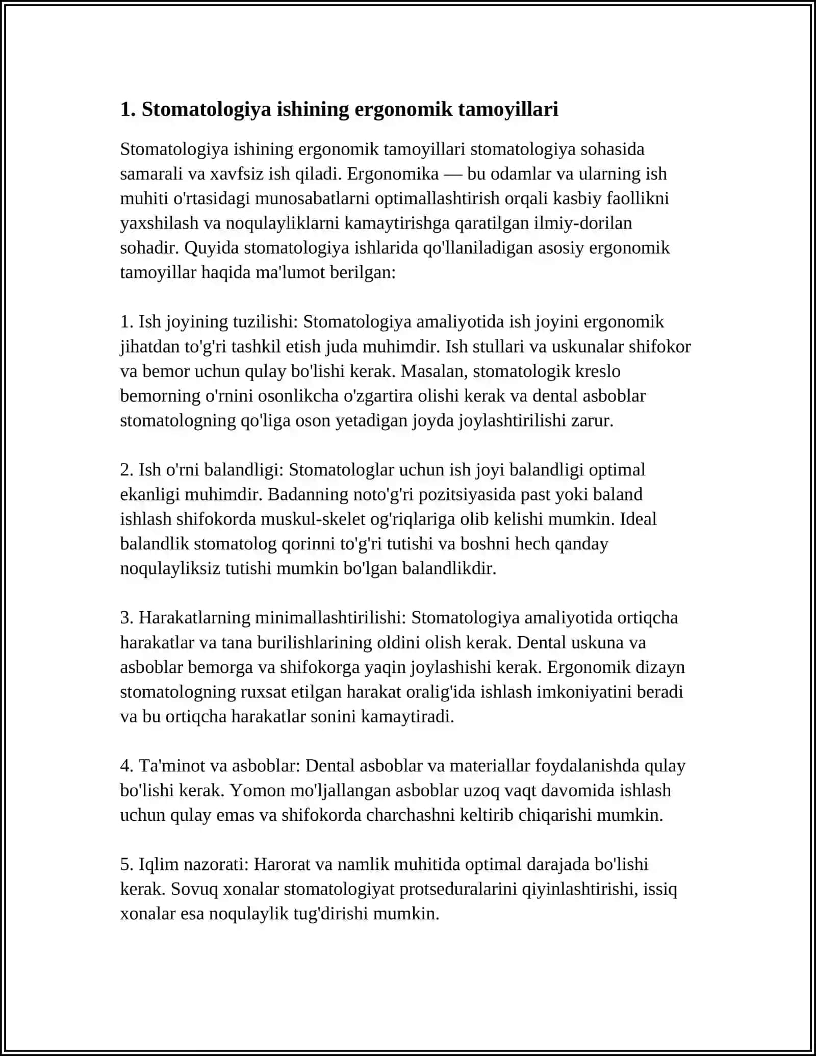 STOMATOLOGIYA ISHINI TASHKIL ETISHNING ERGONOMIK ASOSLARI 4