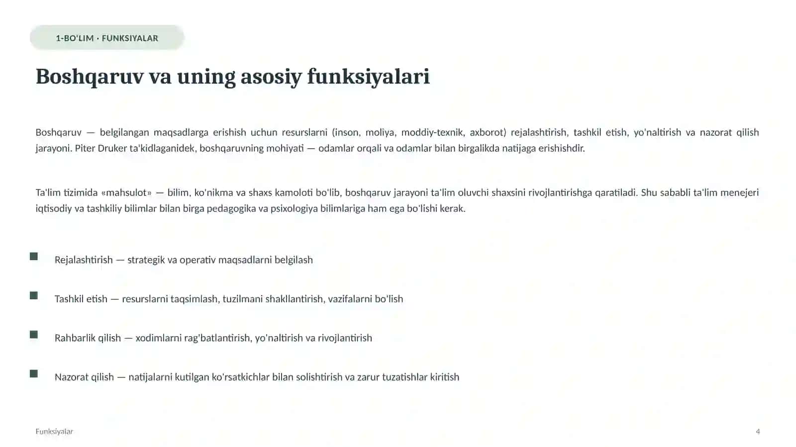 Ta'lim menejmenti fanidan TA'LIM TIZIMIDA BOSHQARUV NAZARIYALARI VA KONSEPSIYALARI 4