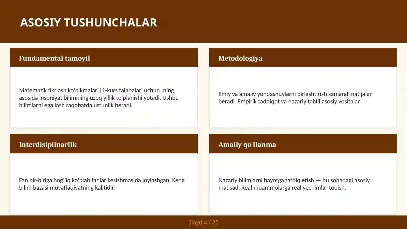 Matematik fikrlash ko'nikmalari [1-kurs talabalari uchun] 4