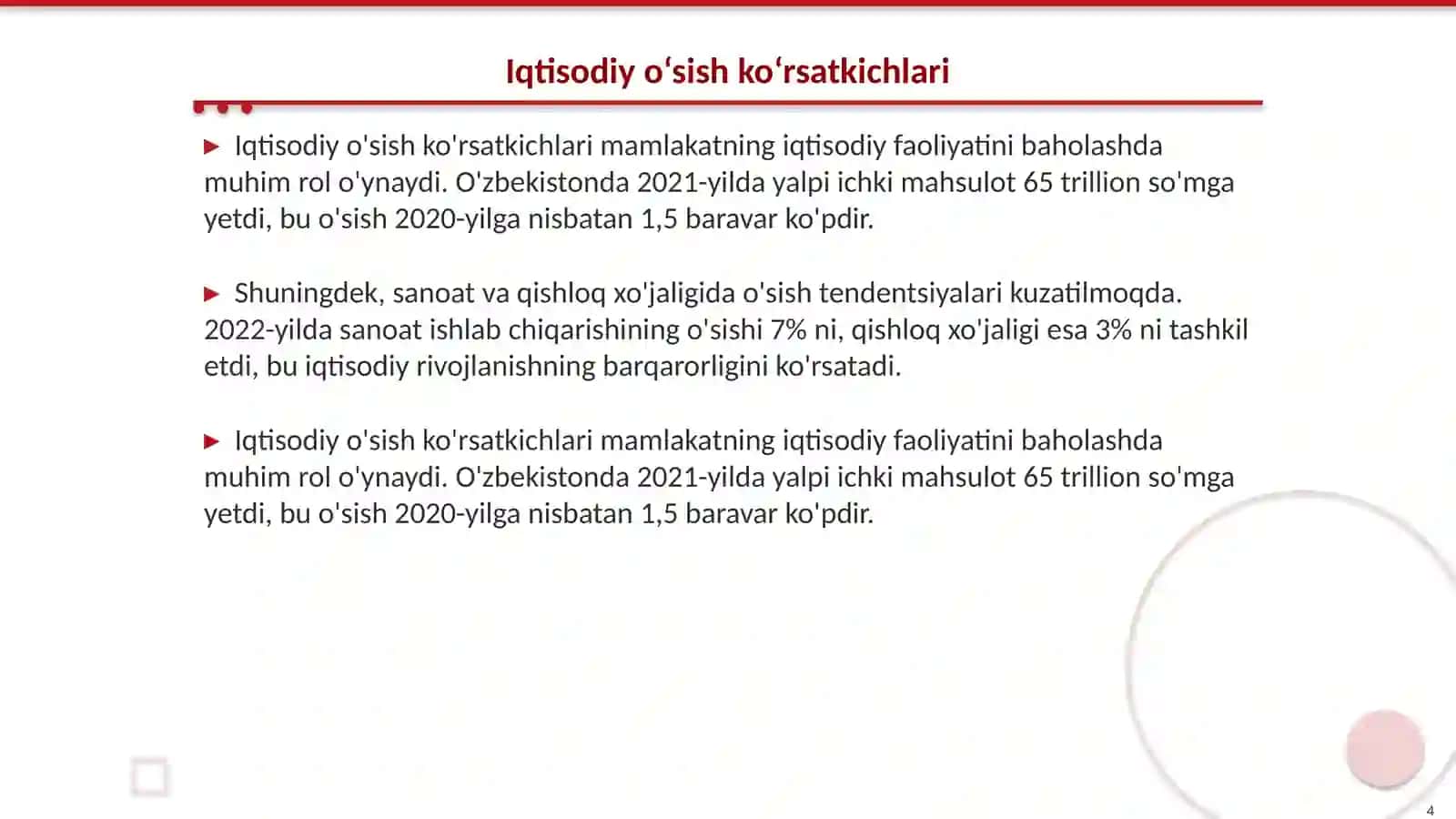 Iqtisodiy taraqqiyot, iqtisodiy o‘sish, milliy boylik 4
