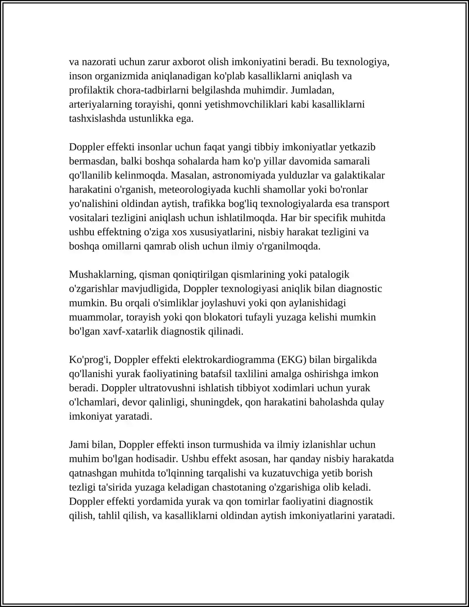 Doppler EFFEKTI. QON OQIMI TEZLIGINI ANIQLASH. YURAK QON TOMIRLARDA BOSIMNING TAQSIMLANISHI 4