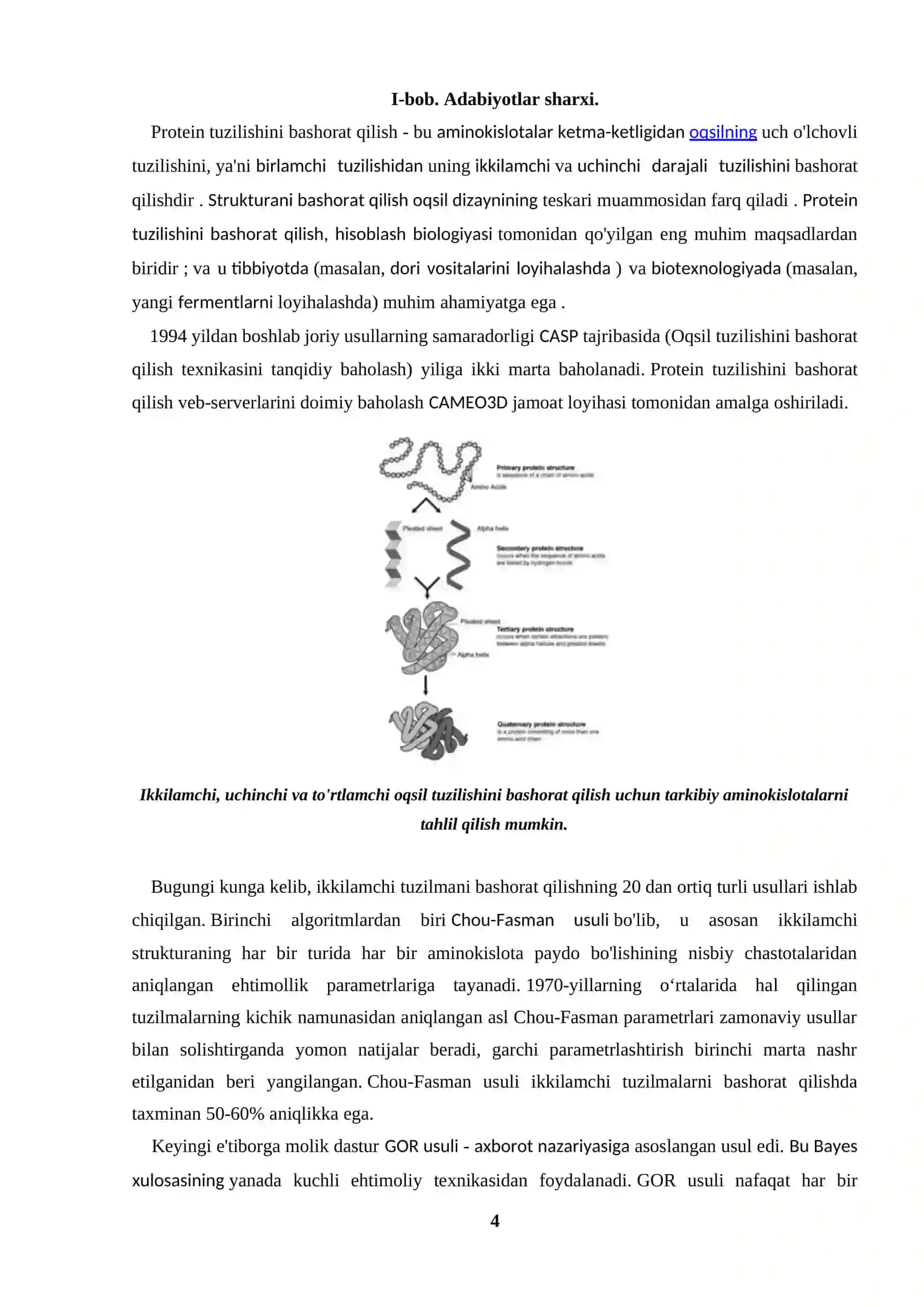 Oqsil strukturasini oldindan aytish va o’rganish bo’yicha zamonaviy yondashuvlar KURS ISHI 4