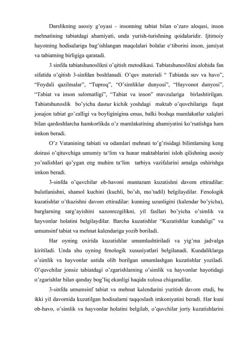 boshlang'ich sinflarda tabiatshunoslik fanining mazmuni o'quv dasturining tahlili 4