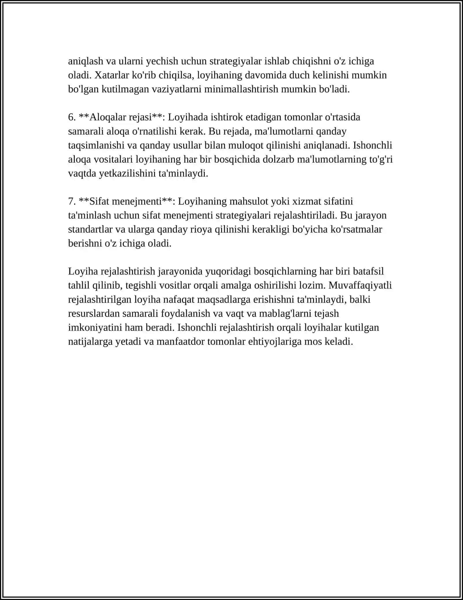 LOYIHA REJALASHTIRISH 4