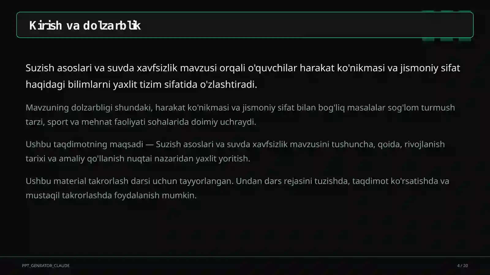 Suzish asoslari va suvda xavfsizlik (6-sinf) 4