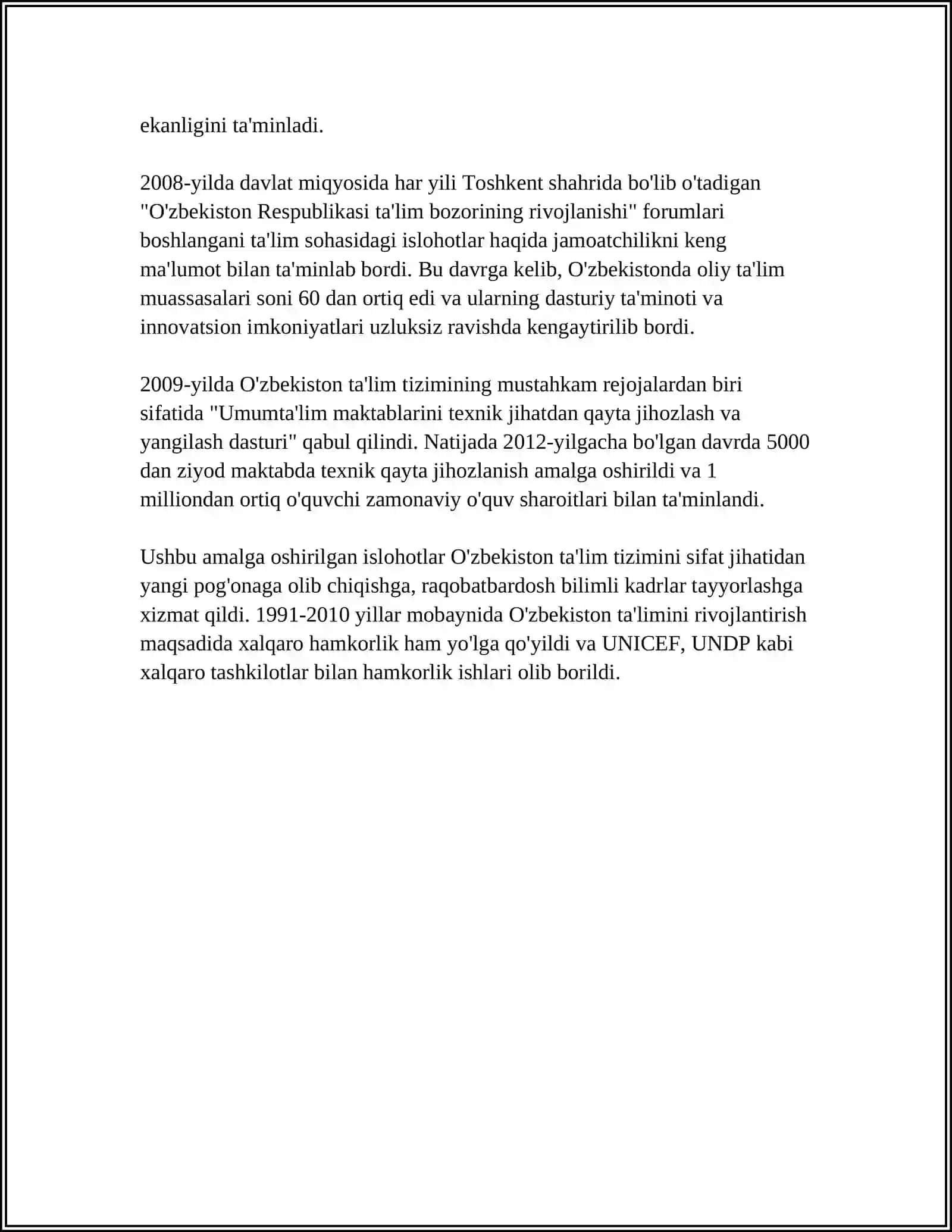MUSTAQILLIK YILLARIDA O’ZBEKISTON RESPUBLILASIDA TA’LIM SOHASIDA AMALGA OSHIRILGAN O’ZGARISHLAR 4