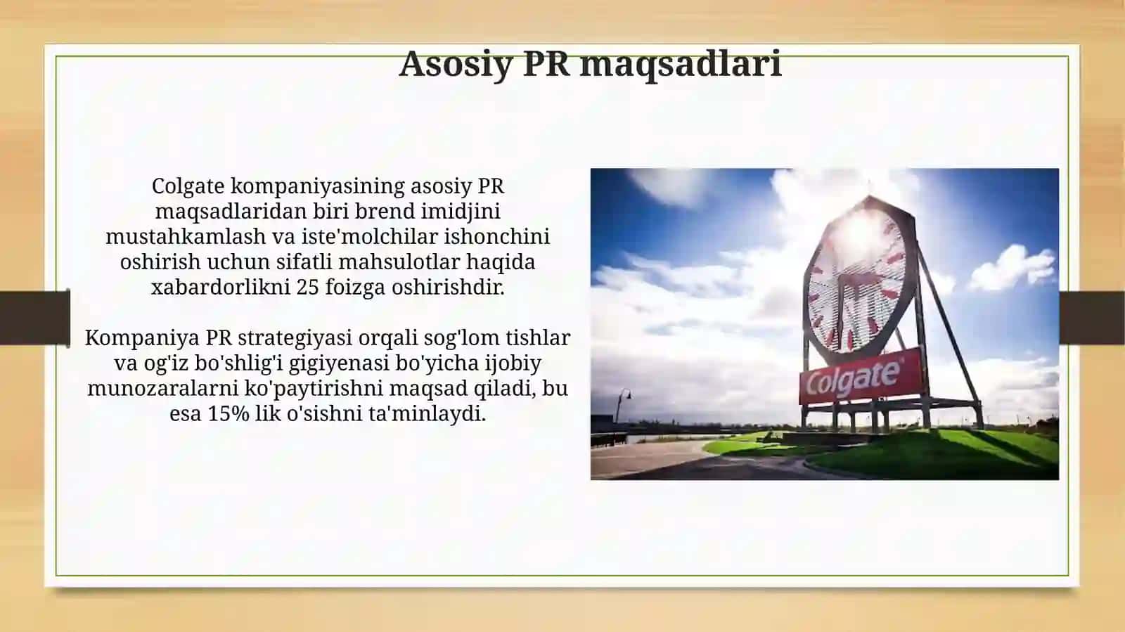 Colgate kompaniyasini PR menejment strategiyasi 4