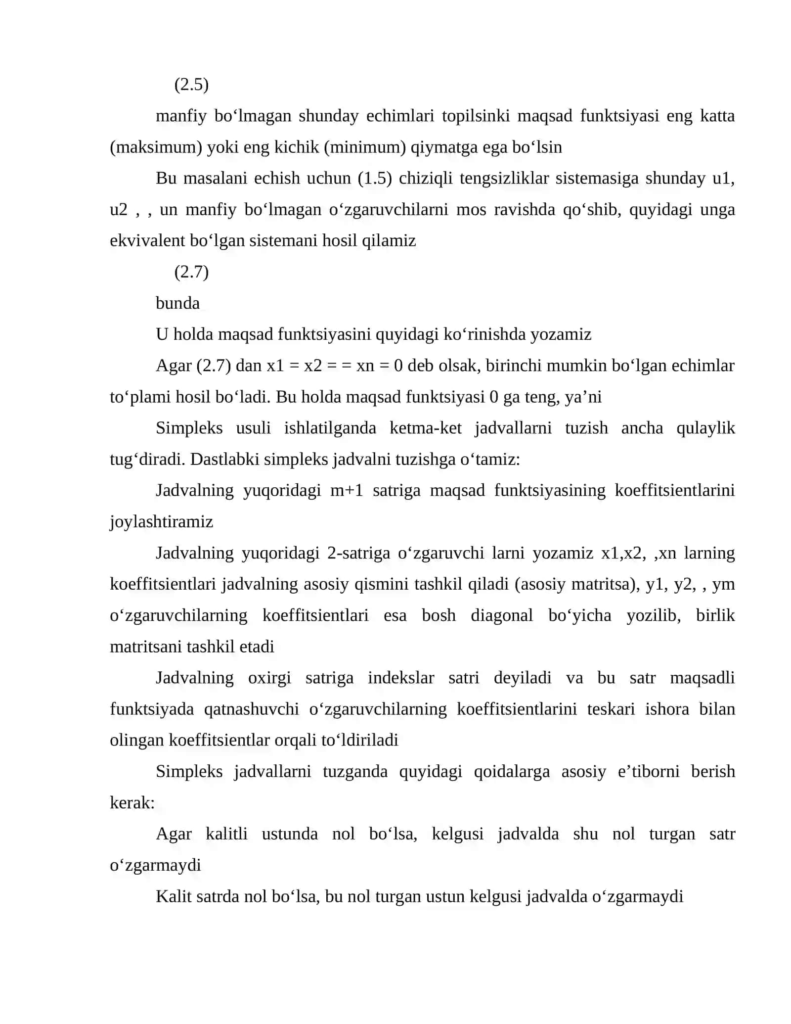 Masalalar tadqiqi. Simpleks usul. Optimal echim topish usullari 4