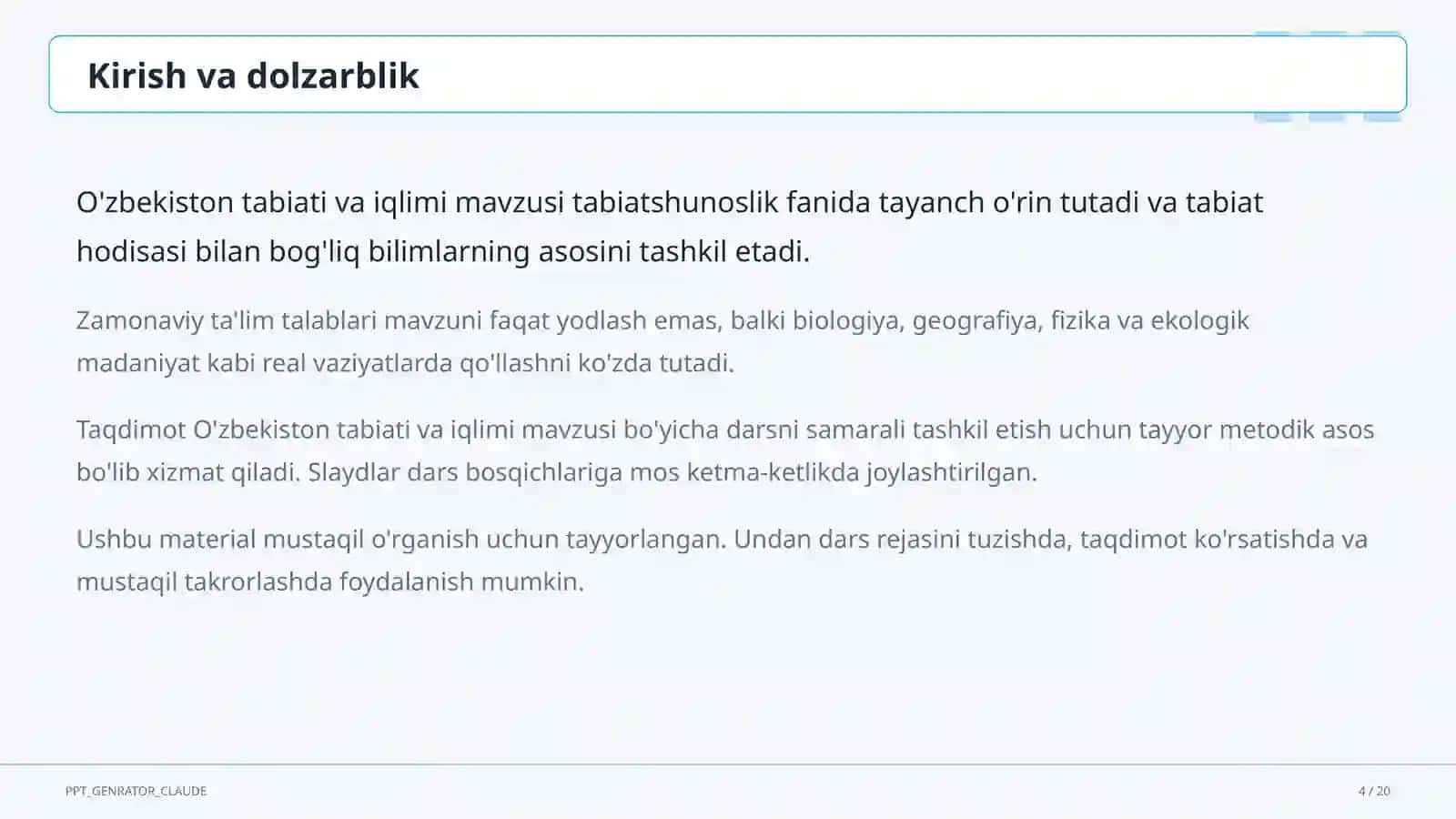 O'zbekiston tabiati va iqlimi (4-sinf) 4