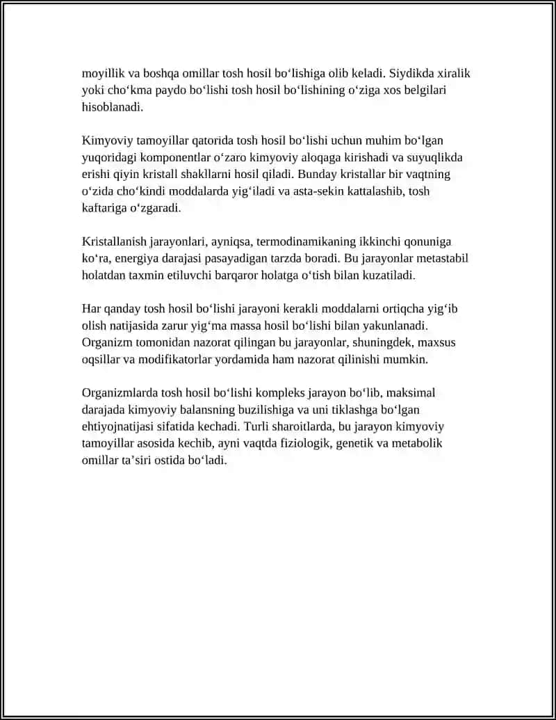 ORGANIZMLARDA TOSH HOSIL BOʻLISHINING KIMYOVIY XOSSALARI 4