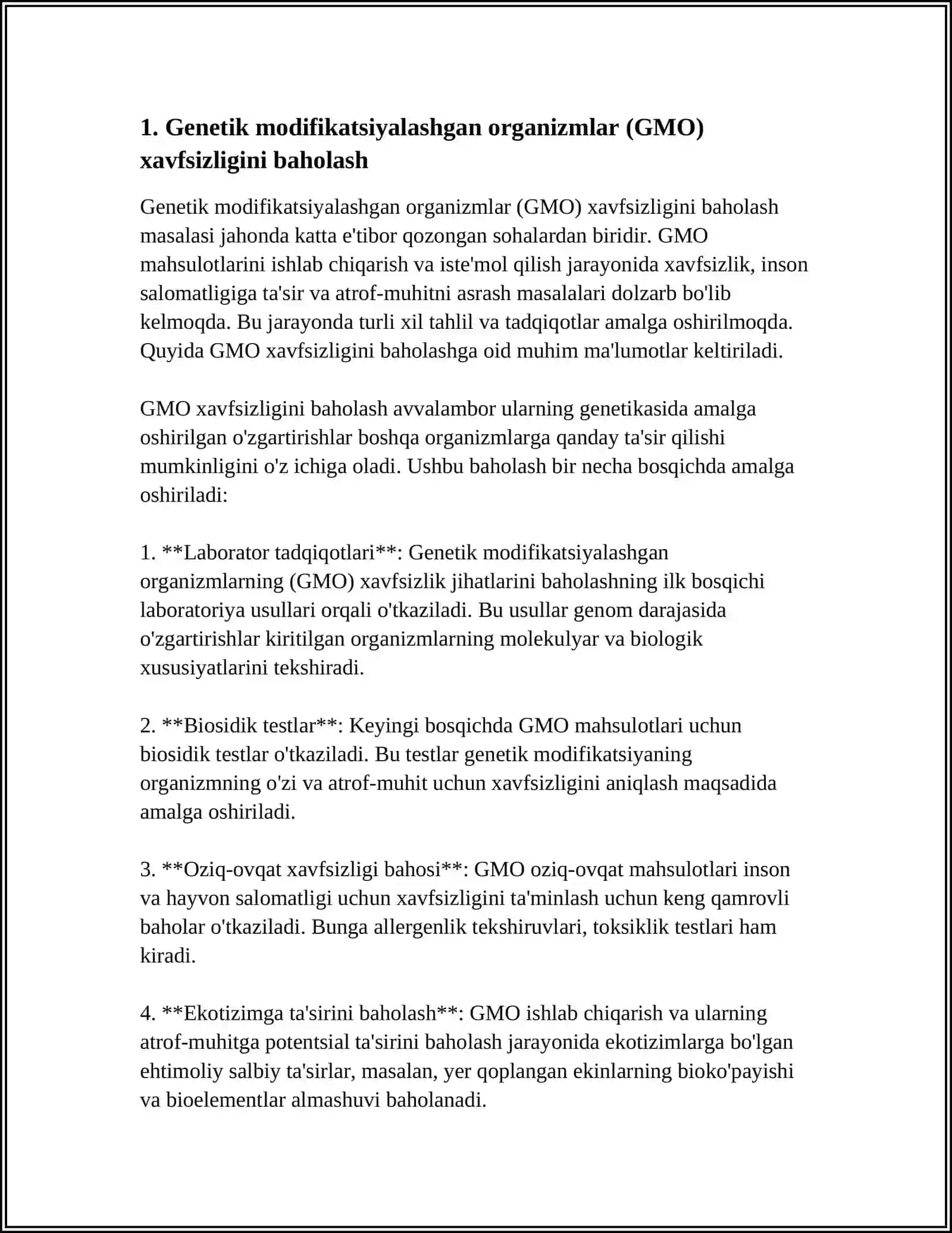 GENETIK MODIFAKATSIYALASHGAN ORGANIZMLARNING ILMIY ASOSLANGAN XAVFLARINI HISOBGA OLISH 4