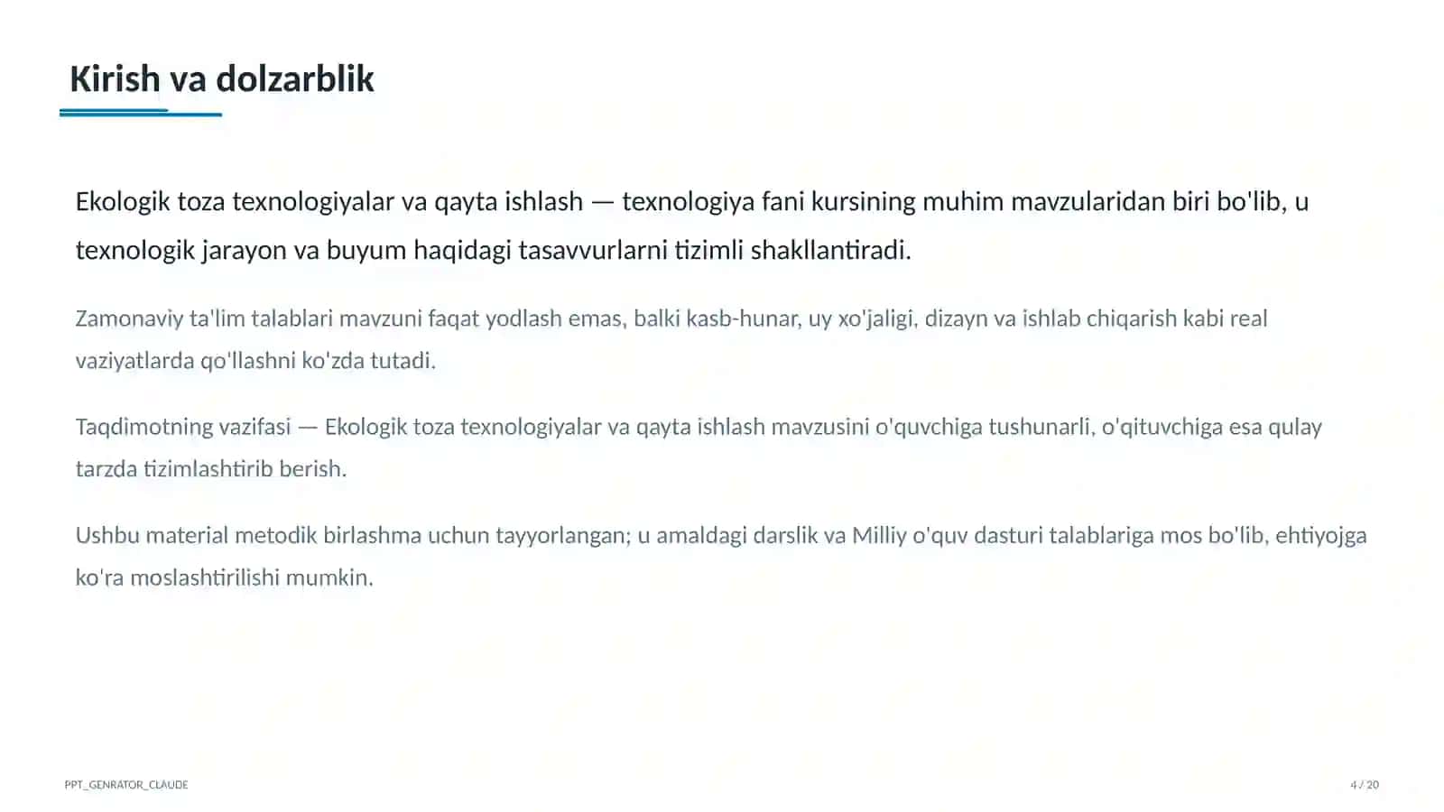 Ekologik toza texnologiyalar va qayta ishlash (11-sinf) 4