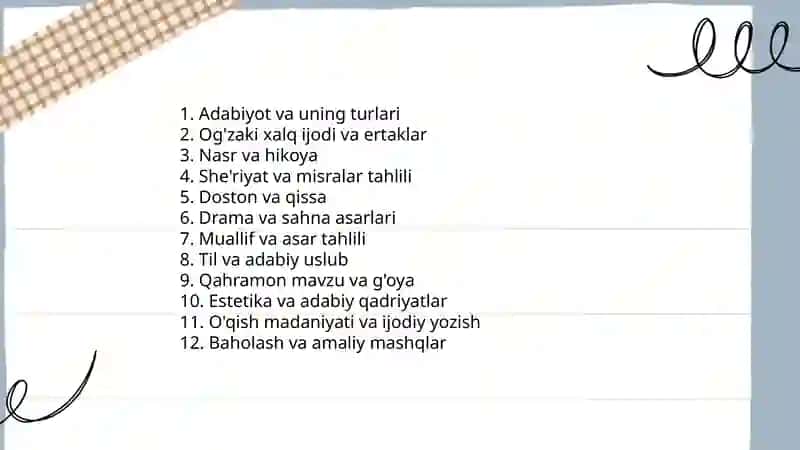 Adabiyot fanidan 7-sinf darsligini mazmun mundarijasi 4